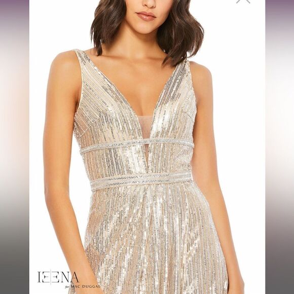 Mac Duggal Sequined Gown Style 49012 Sleeveless High Slit size 4 NWT - Picture 7 of 12